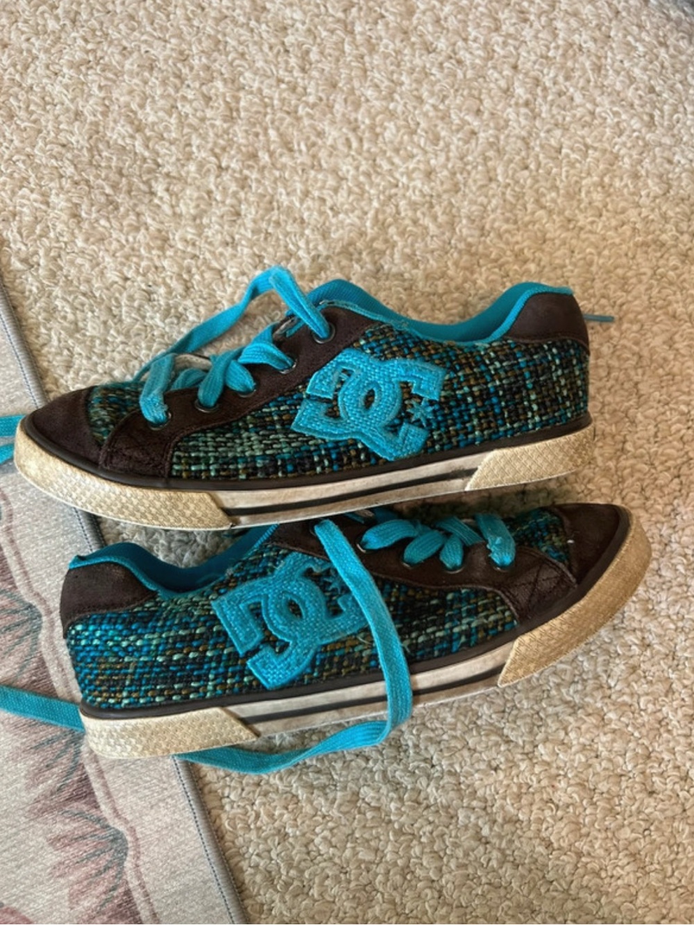 DC Teal and Brown Girls' Lace-Up Sneakers
